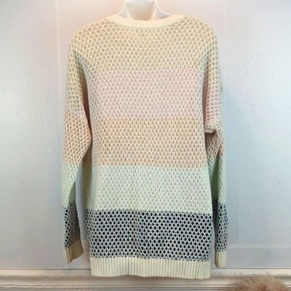 Greige stripped multicolored long-sleeve V neck tunic length sweater size XL - Picture 8 of 9